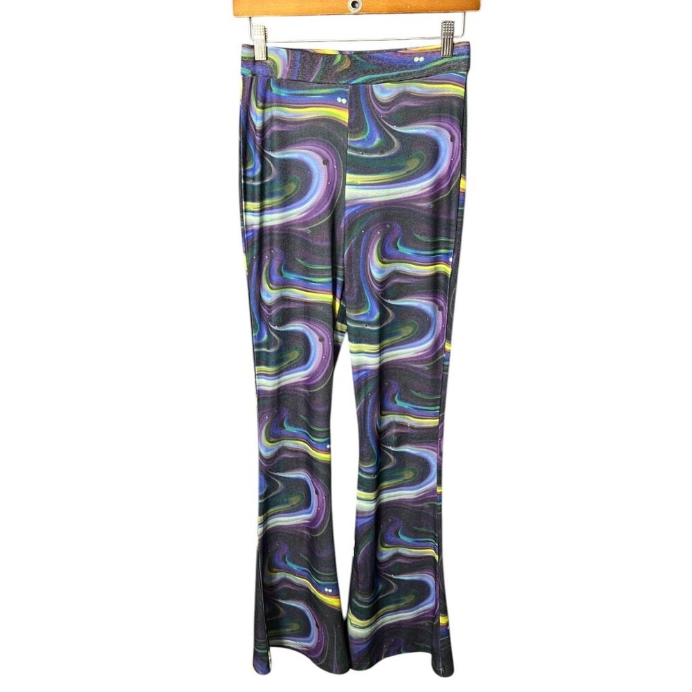 UO New Girl Order NGOrder Galaxy‎ Marble Flare Pullon Pants 8 Rave Groovy Hippie